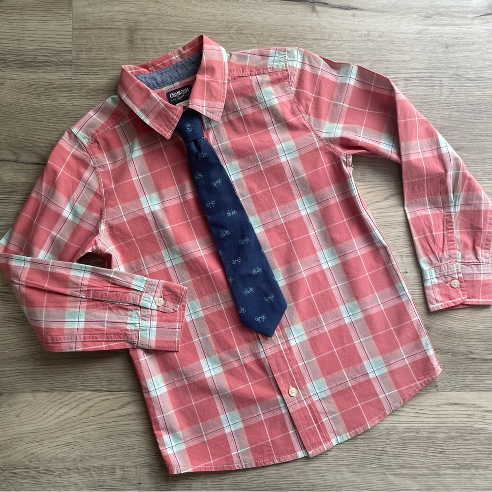 OshKosh Shirt | Cat & Jack Tie 🚲 | Button Up Shirt & Tie Set for Boys | Size 10